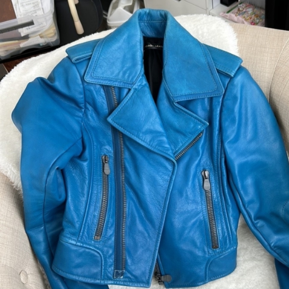 Balenciaga Authentic Lamb Skin Leather Jacket Blue size US 0